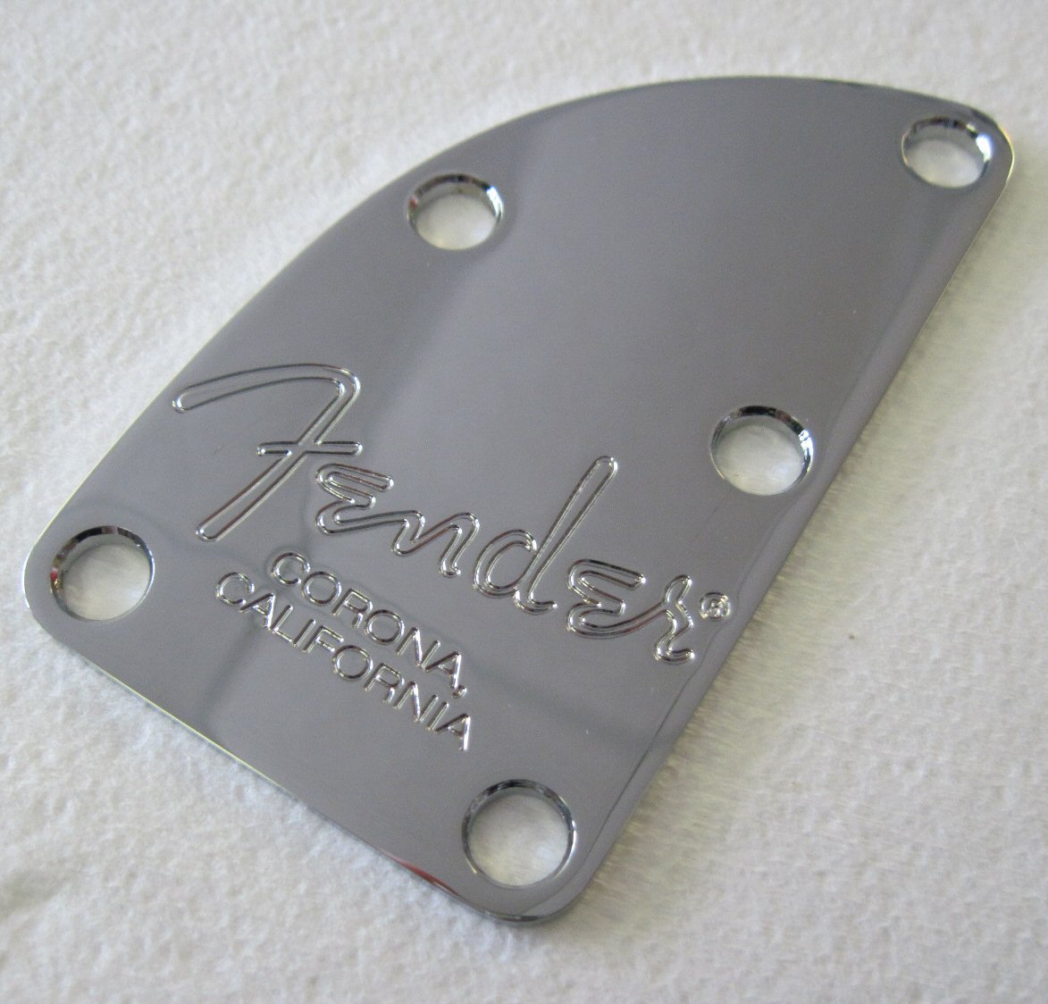 005-8329-000 Fender Bass American Dlx Chrome 5 Bolt Logo Corona CA Neck Plate 