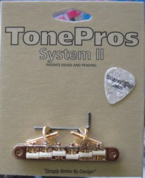 TonePros AVR2G-G Tuneomatic Bridge G Formula Nylon “66” Saddles Gold