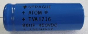 Sprague Atom 80uF 450V Electrolytic Capacitor