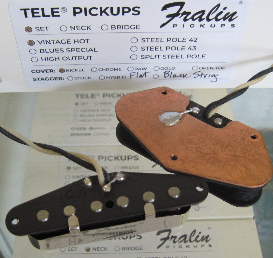 Lindy Fralin Vintage Hot Telecaster Pickups Set Flat Poles Black String